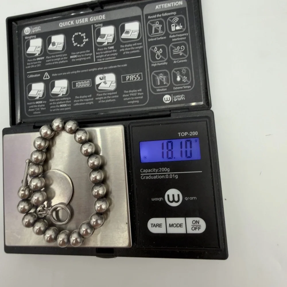 Vintage Sterling Silver 925 Ball Bead Toggle Bracelet Engravable Charm Sz 7